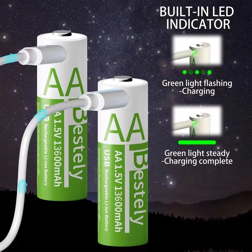 Li-ion AAA- en AA-oplaadbare batterijen USB Lithium-ion 13600mAh 1,5V AA oplaadbare batterijen + 6800mAh 1,5V AAA-batterij