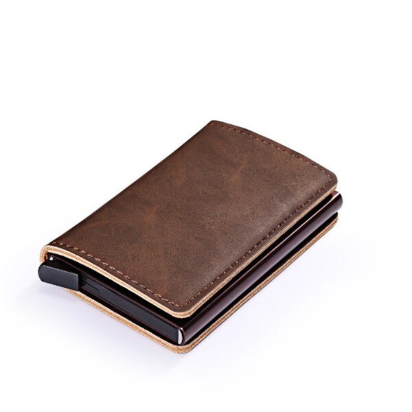 Bisi Goro Metalen Id Credit Card Houder Met Rfid Vintage Card Case Automatische Money Cash Clip Mini Portemonnee Business card Case: dark brown CZ078