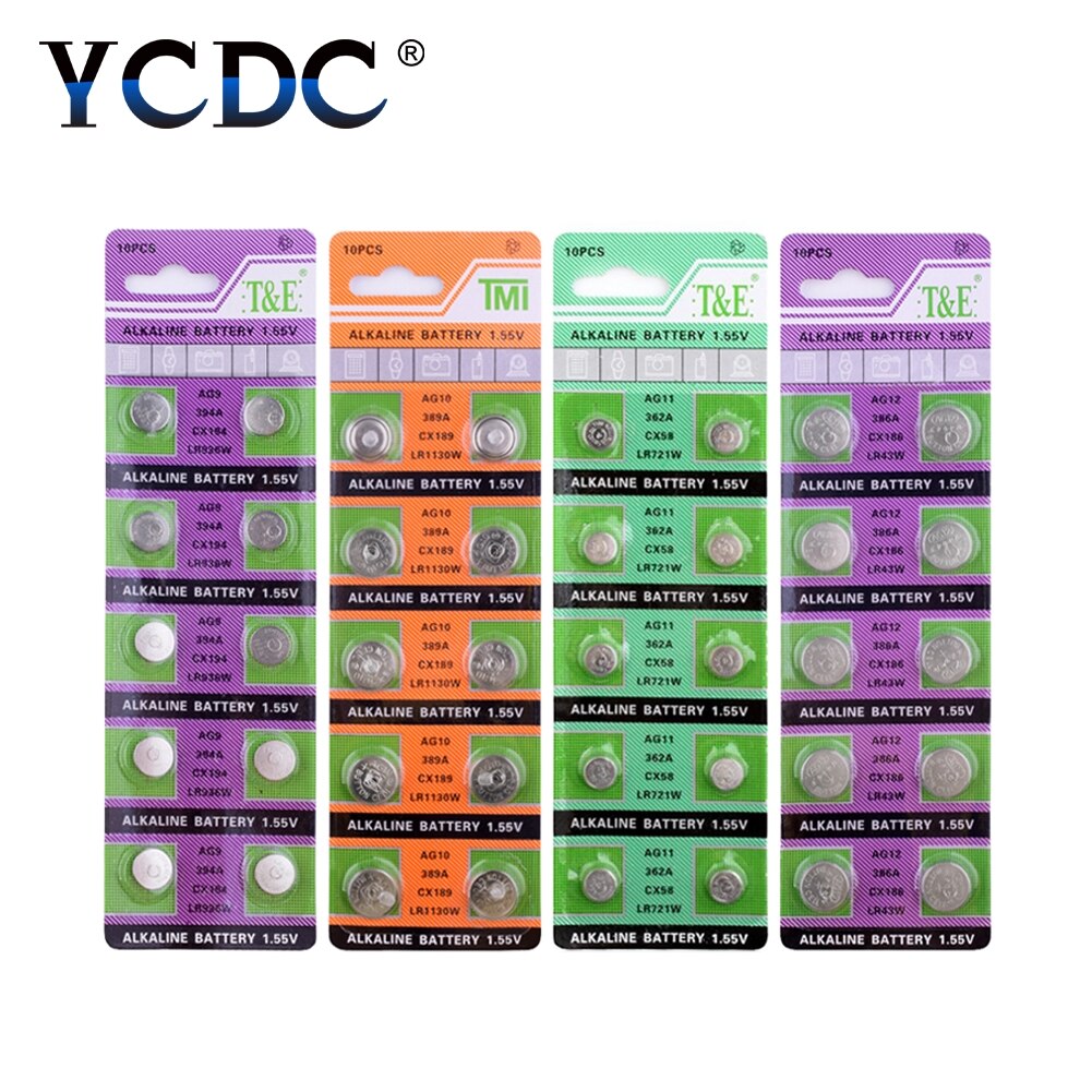 YCDC 10pcs button cell battery AG6 AG12 AG8 AG9 AG10 AG11 1.5V lr1130 bateria pile ag6 pour montre