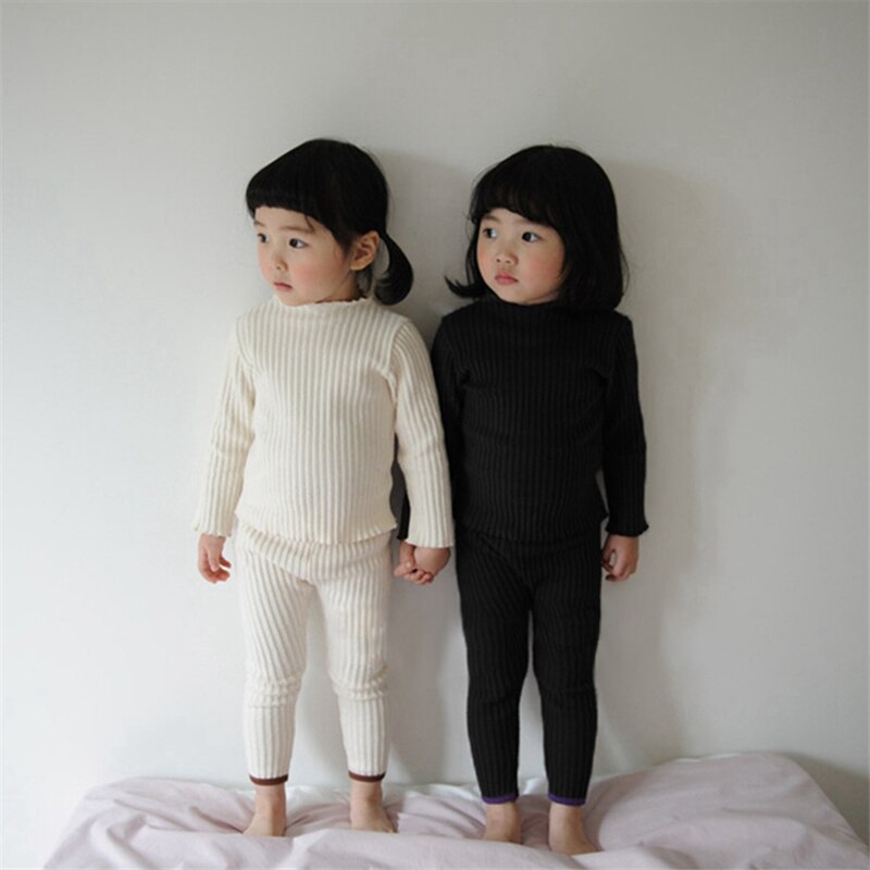 Girls Suits Knitting Sweatshirts + Pants 2pcs Underwear Kids Cotton Spring Autumn Pajamas Sets Outwear Children Clo