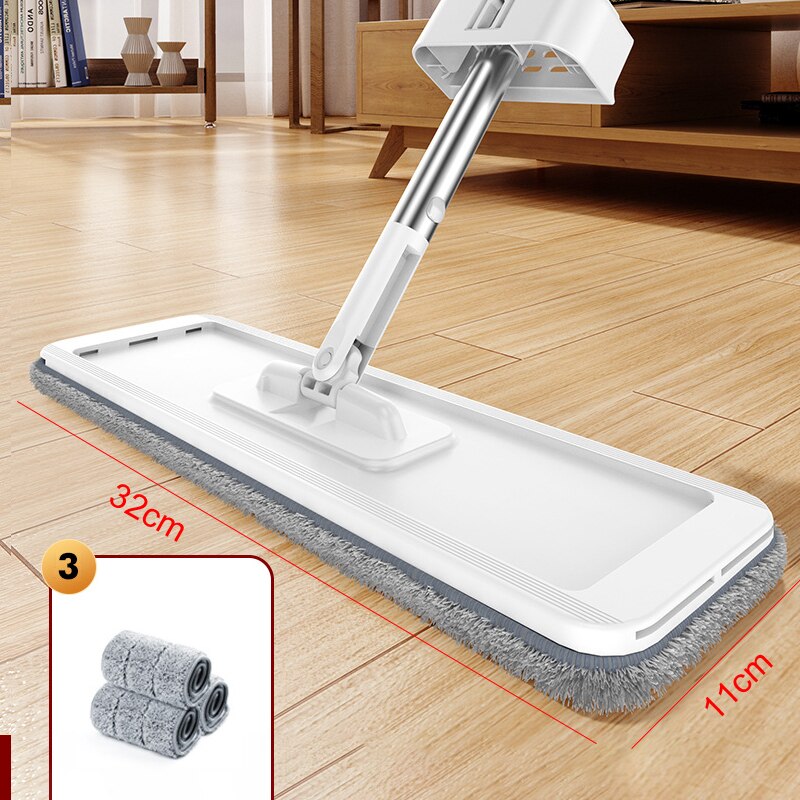 Squeeze Mop Free Hand Washing Microfiber Floor Mops 360 Degree Rotating Head Bathroom Kitchen Cleaner Household Cleaning Tools: 32cm 1mop 3pads