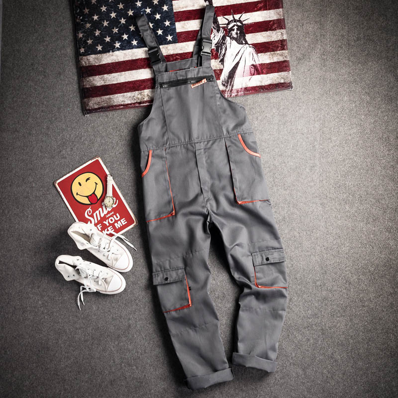 Latzhose, lässige Arbeitskleidung, Übergröße, ärmellose Latzhose, schützender Gesamt, Riemenoveralls, Fliegentaschen, Uniformen, S-4XL: S / Grau