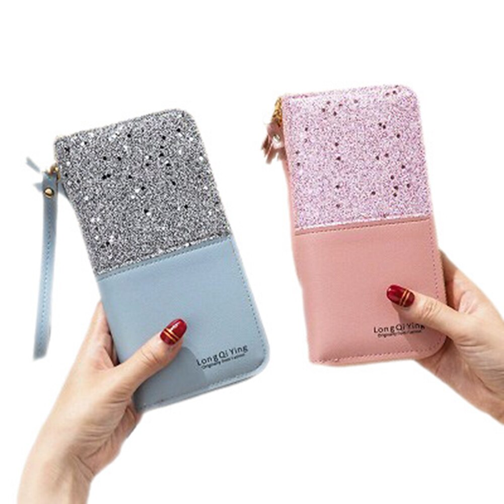 Portemonnee met paillettenpatchwork en glitter voor dames, lange portemonnee van pu-leer, portemonnee voor dames, groothandel voor meisjes