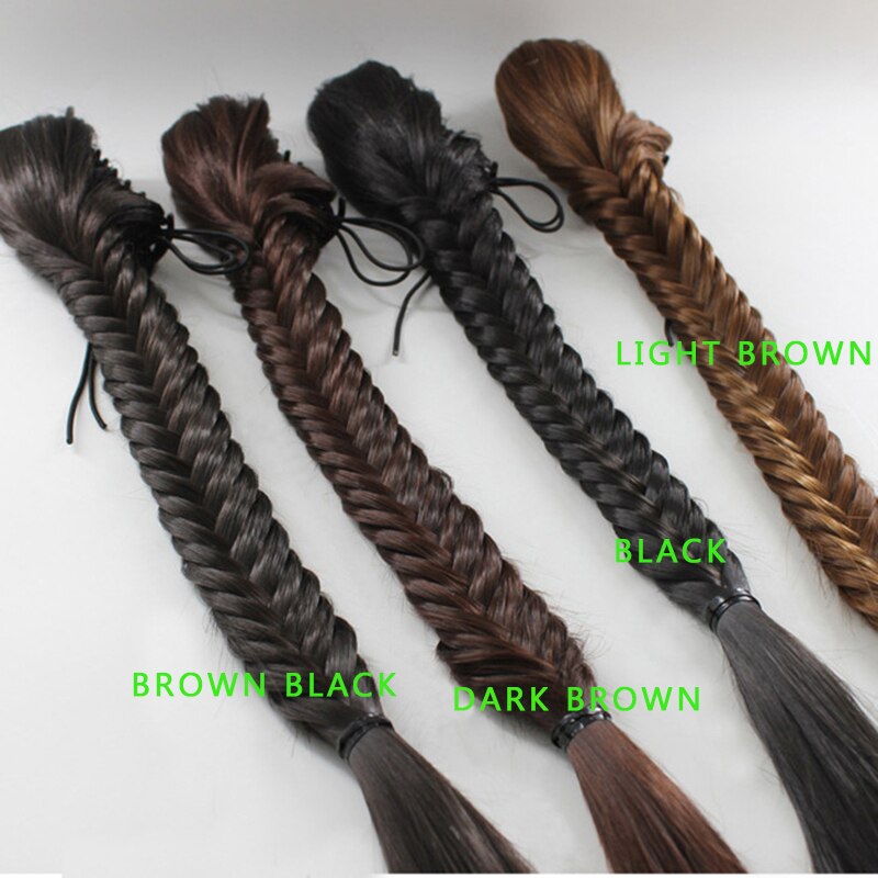 Extensiones de cola de caballo sintética de color marrón Trenza para el cabello cola de caballo con cordón para mujeres colas de pez fibra de alta temperatura