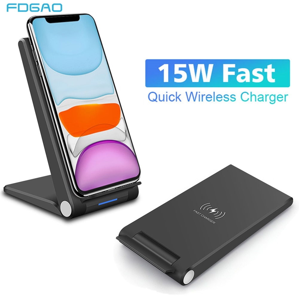 FDGAO 15W Qi Drahtlose Ladegerät Falten Stehen Halfter Schnelle Ladung für iPhone 12 11 Profi XR X XS Samsung s20 S10 S9 USB C Qucik Ladung