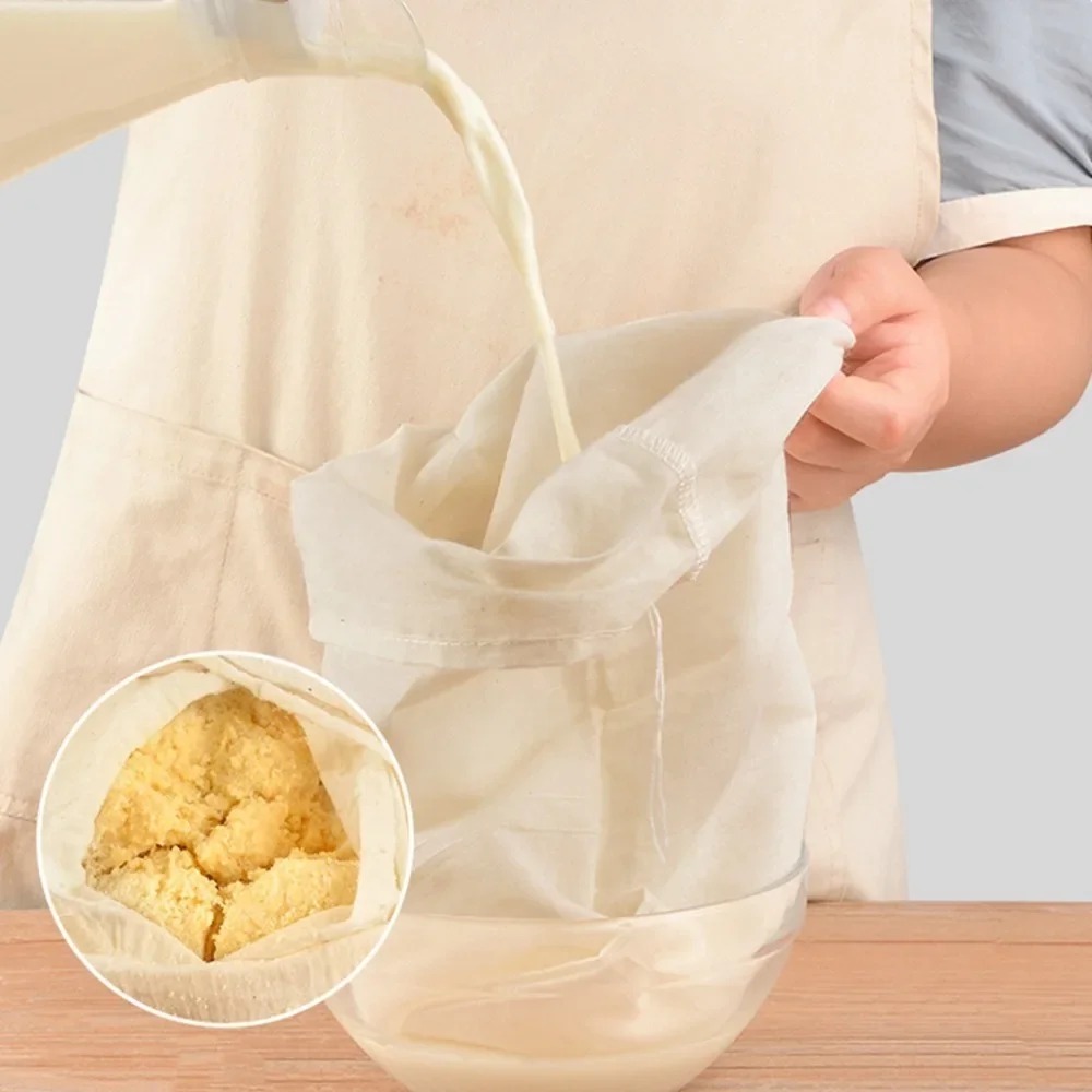 Reusable Cheese Cloth Bags Unbleached Natural Cotton Drawstring Bag for Yogurt Cold Brew Bags Nut Milk Tea Herbs Spice Strainers