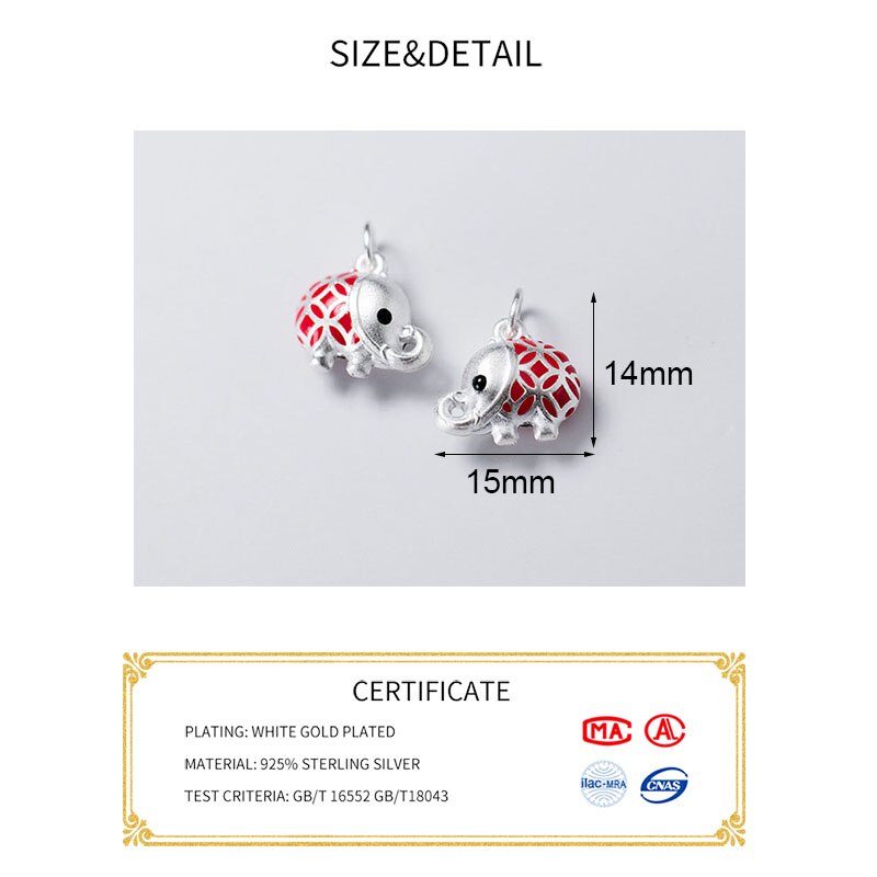 Meetsoft modisch 925 Sterling silber niedliche rot elefantenanhänger, speziell für diy-handarbeit-schmuck, beugt allergien vor.