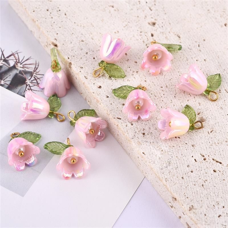 10/100 pz Perla Campana Orchidea Ciondolo Stereoscopico Foglia Fiore Adatto per Collana FAI DA TE Braccialetto Portachiavi Accessori di Gioielli: Luce di Colore Giallo Oro