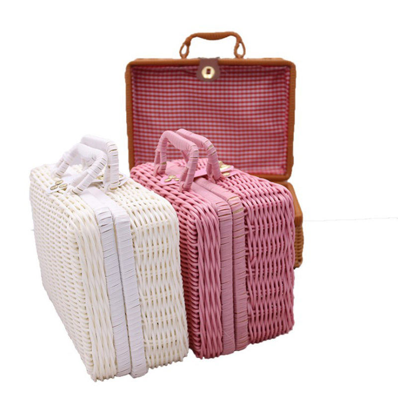 Étui de rangement tissé en rotin fait à la main, Vintage, Portable, étui de rangement tissé à la main, maquillage pique-nique voyage porte-bagages valise, boîte d'organisation d'articles divers