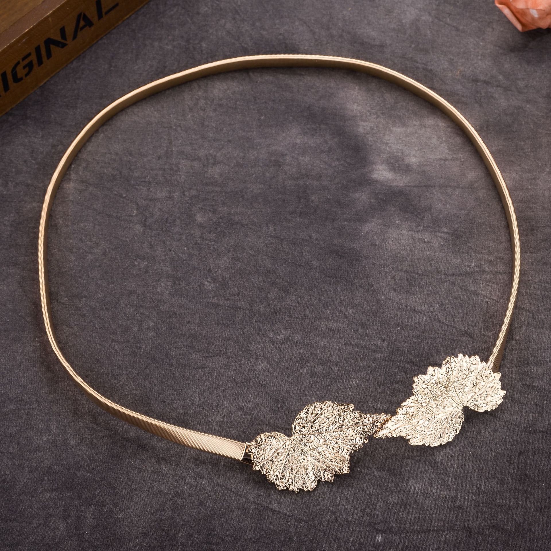 Cinturón elástico de Metal para mujer, cinturón de cadena de Color dorado y plateado, hebilla de hojas para mujer, vestidos con correa: 7