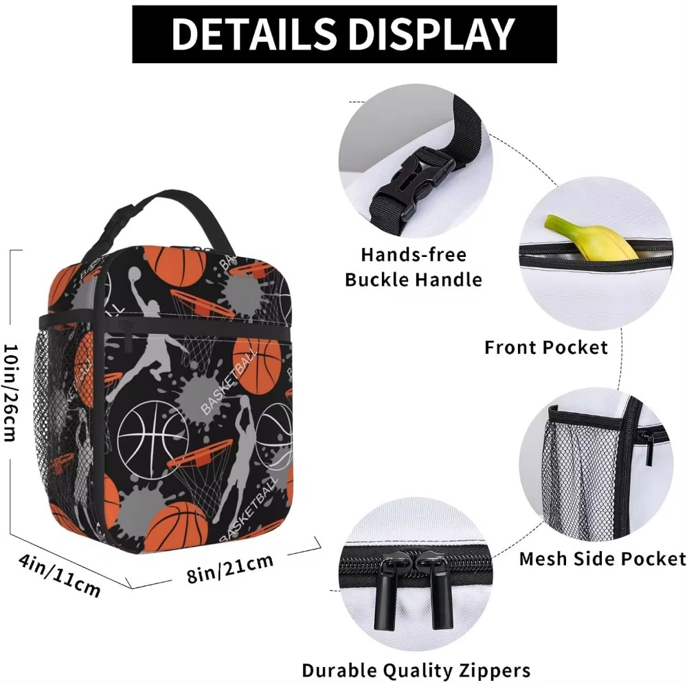 Art Basketball Trwała wodoodporna izolowana torba na drugie śniadanie Wielokrotnego użytku Cooler Thermal Tote Lunch Box Organizer do pracy w szkole Piknik
