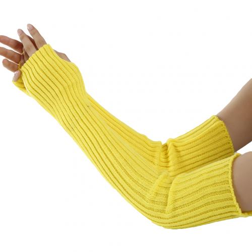 Damehandsker strækbare langærmede fingerløse handsker varme strikkede vanter armvarmere lange handsker forår efterår 52cm: Gul