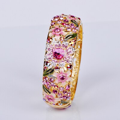 Cloisonné Bracelet - 18KGP Women's Jewelry - Double-Sided Crystal Flower - Full Circle Trendy Bangle