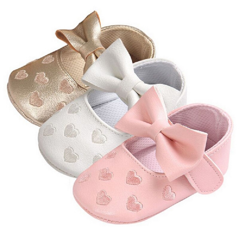 3 stijl Pasgeboren Baby Baby Meisjes Jongens Mooie Causale Schoenen Wieg Schoenen Lederen Hart Print Haak Soft Sole Baby Schoenen 0-18M