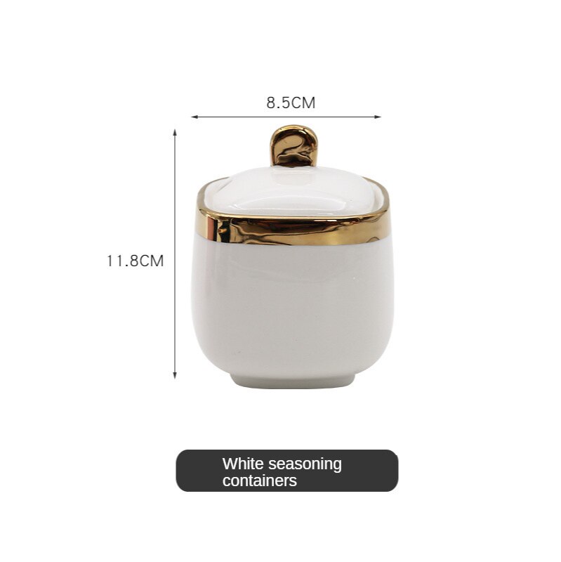 Ceramic Condiment Spice Jars Set Bottle Luxury Golden Salt Sugar Tea Container Storage Jar Household Cooking Kitchen Tool: White 1PCS