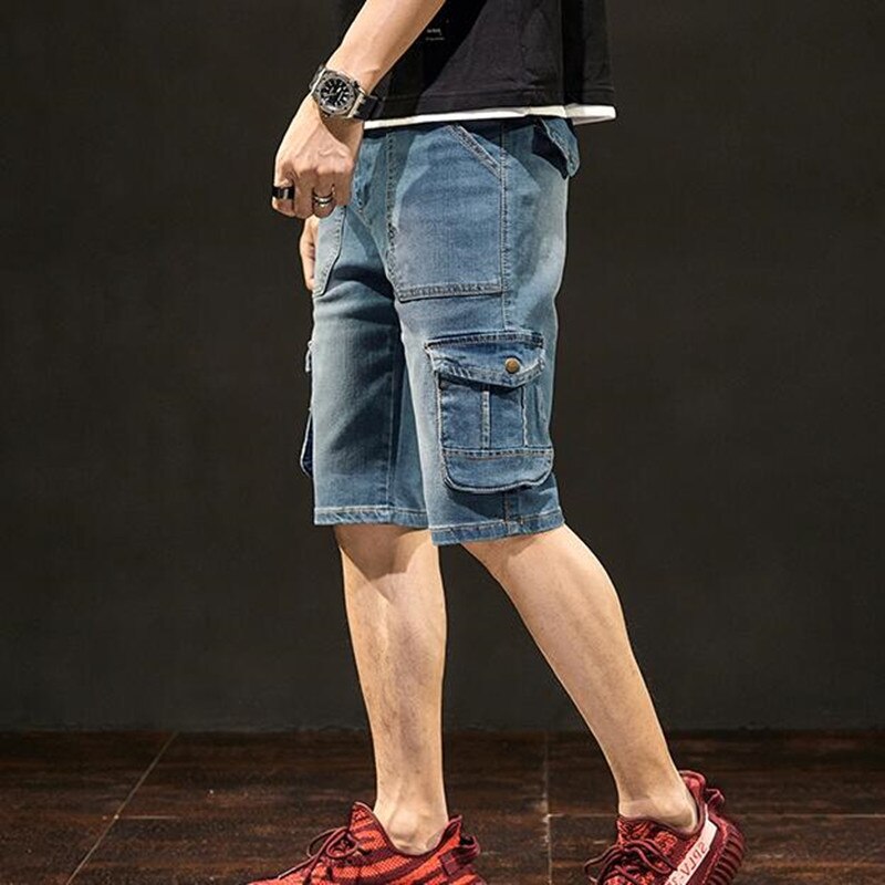 HCSS Korte broek heren bermuda shorts heren zomer chino shorts katoen elastiek met zak, denim, blauw, XL