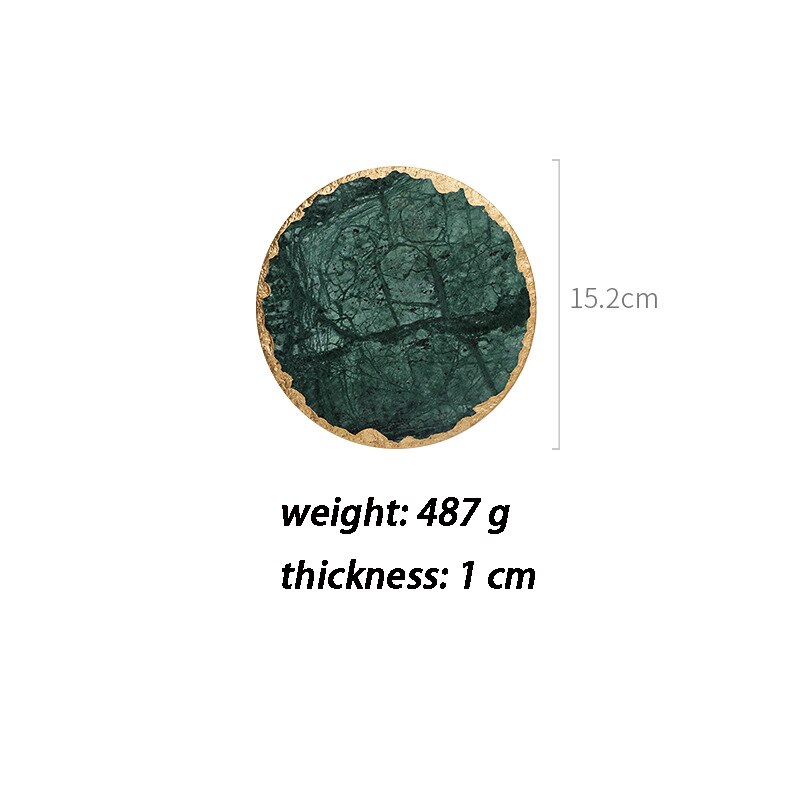 Green round natural marble painted golden table mat coasters insulation mat