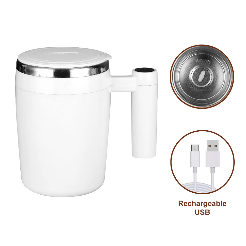 380ML Electric Mixing Cup Self Stirring Mug Magnetic Coffee Mixer Rechargeable Rotating Mug Milk Powder Blender Touch Switch: WHITE