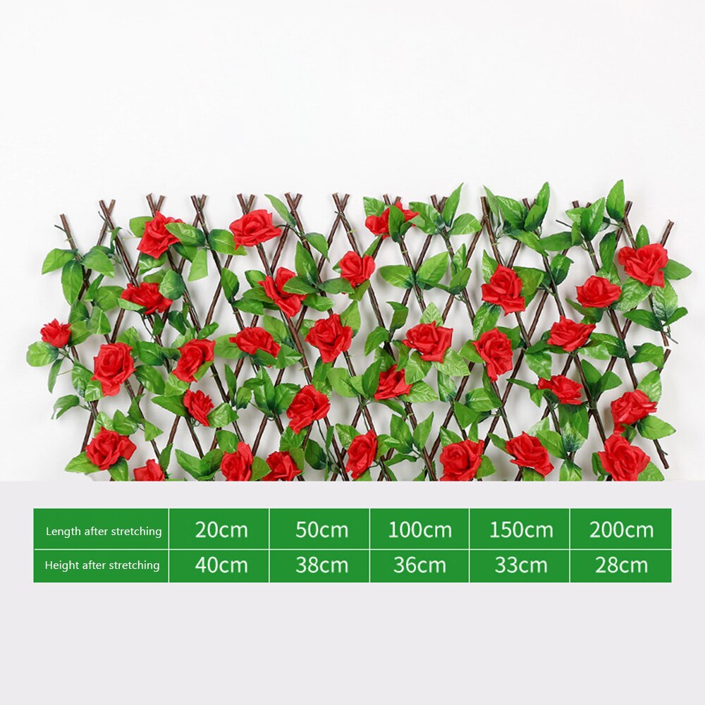 Telescopic Fence Artificial Rose Flower Garden Wall Privacy Fence Outdoor Garden Backyard Balcony Leaf Wood Telescopic Fence