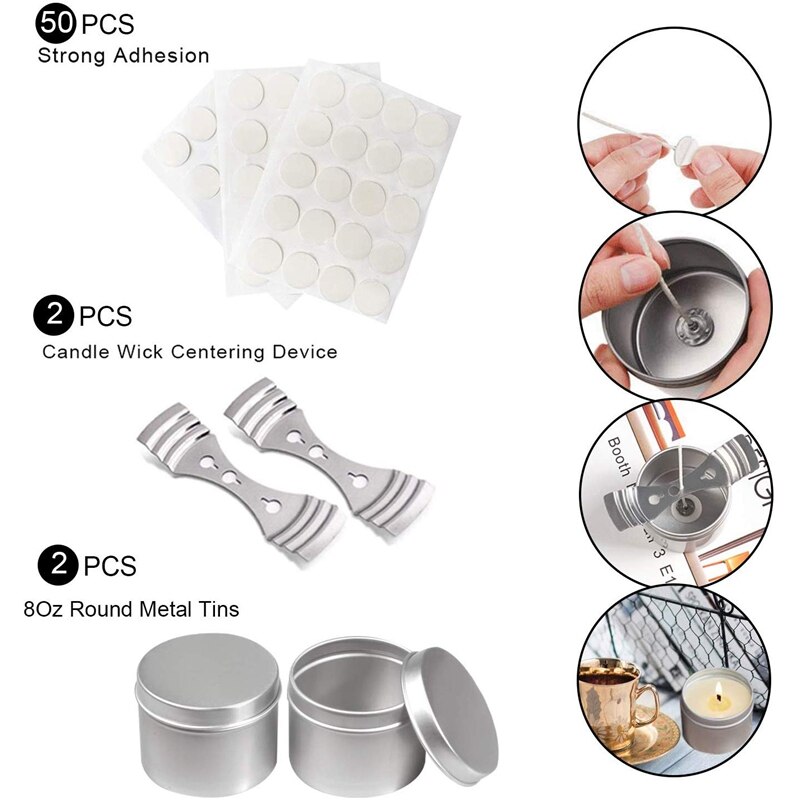 Candle Making Kit, DIY Candle Crafting Tool, 1 Candle Making Pouring Pot, 50 Candle Wicks, 50 Candle Wick Stickers and 2 3 Hole