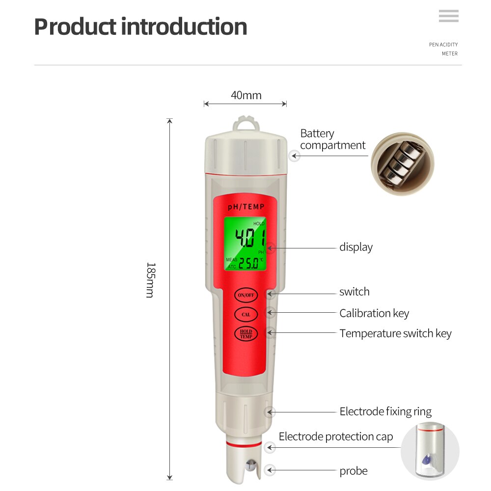 pH-902 PH &amp; Temperature Meter PH Meter Digital Water Monitor Tester For Pools Drinking Water Aquariums 0-14 50% Off