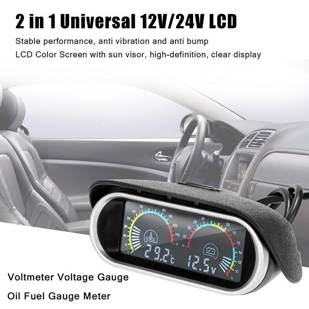 2 In 1 Lcd Auto Wasser Temp Gauge Temperatur Sensor 10Mm Meter Voltmeter Spannung Messgeräte Digitale Horizontale Gauge 12V 24V