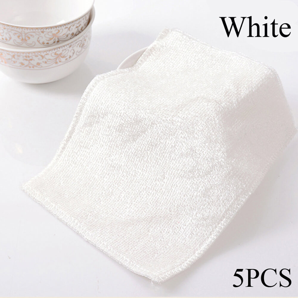 5 stk / pakke høj effektiv anti-fedt fad klud bambus fiber vask håndklæde magisk køkken skurepude rengøring aftørring klude: Hvid