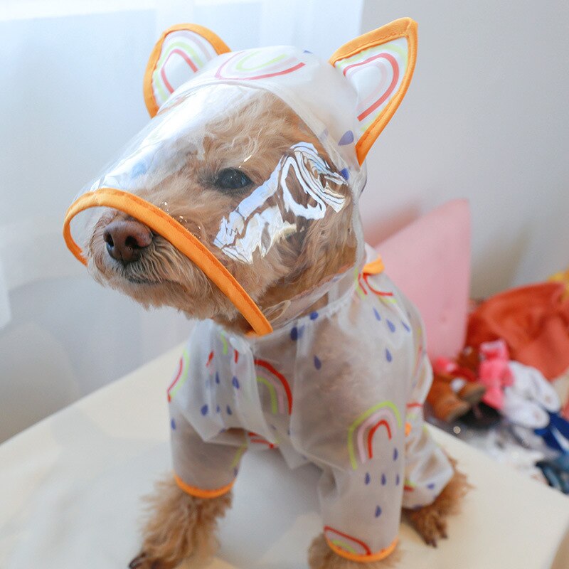 Dog Raincoat Transparent Waterproof Rainbow Rainwear Teddy Bear Small and Medium Raincoat for Dogs