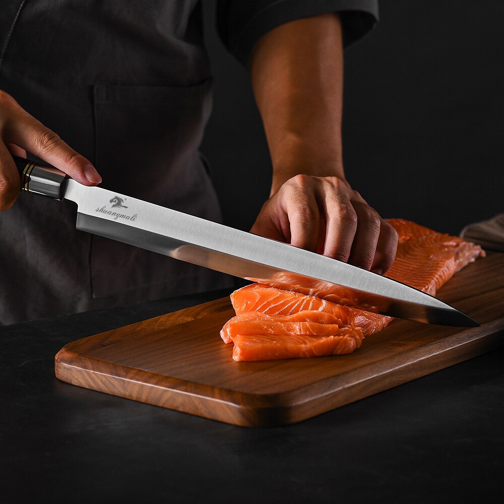12 Inch Japanese Sushi Chef Knife Germany 1.4116 Steel Kitchen Sashimi Knives Box Slicing Salmon Fish Sushi Filleting Knife