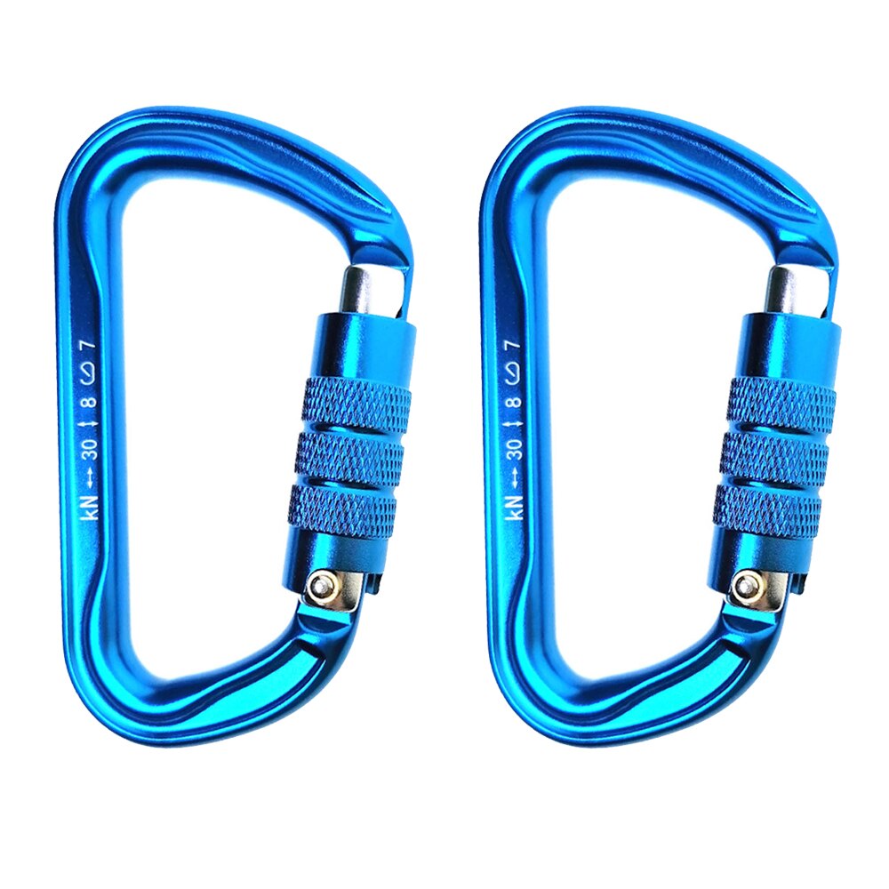 30KN-mosquetón de bloqueo automático para escalada en roca, gancho Maestro en forma de D azul para escalada, espeleología, montañismo, arborista, árbol: 2 Pieces