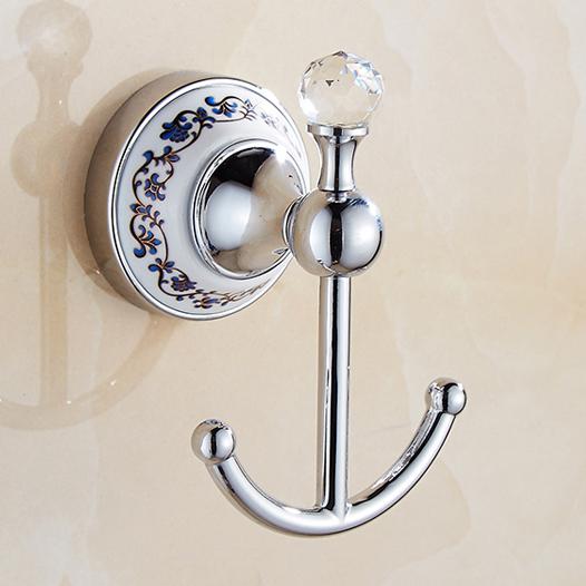 Silver Crystal Bathroom Hardware Set European Chrome Finish Ceramic Plate Antique Bathroom Accessories Hanging Suit T345: hook0