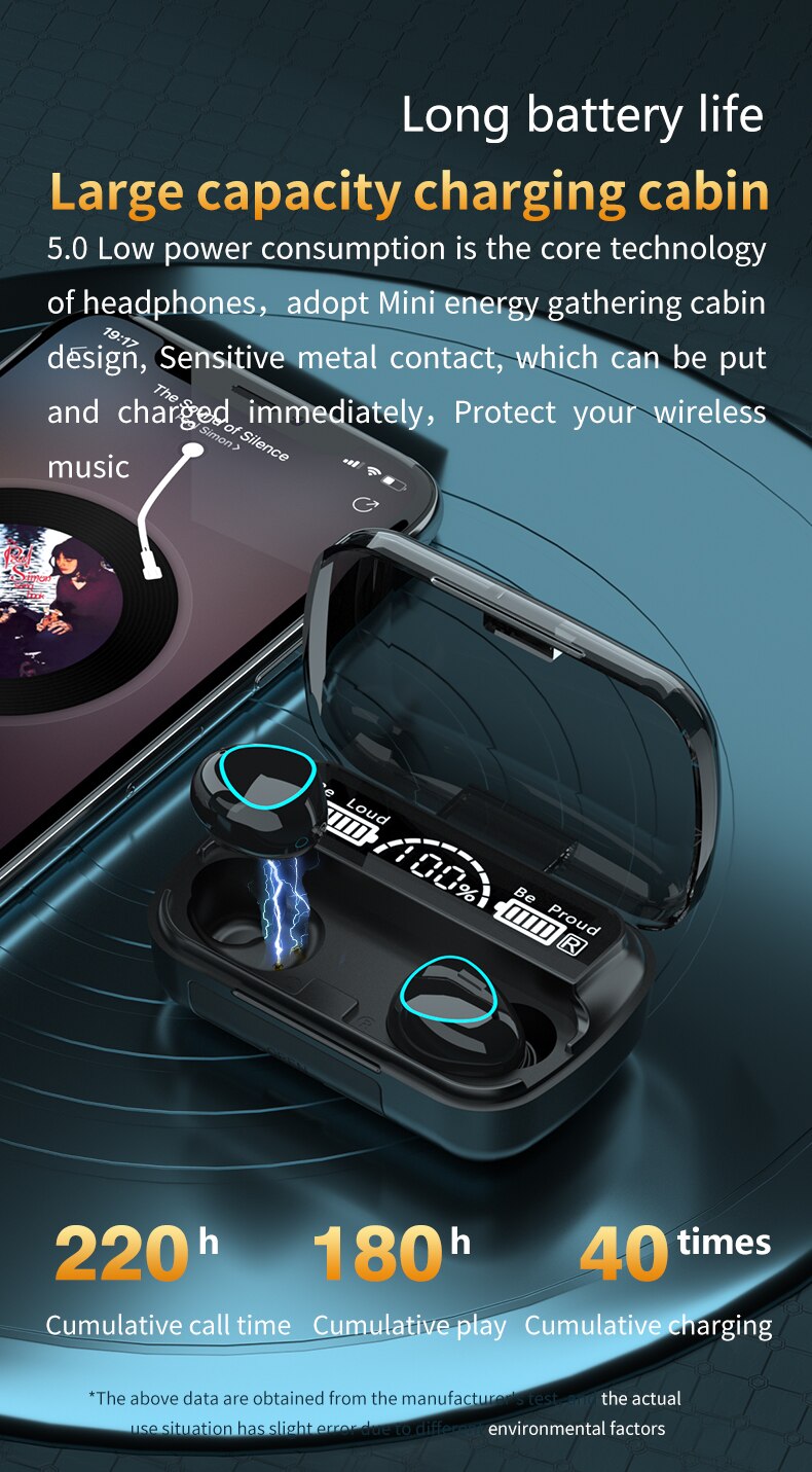 M10 TWS Touch Digital Display Bluetooth 5.1 Headset With Breathing Light IPX7 Waterproof Simple Stylish Earphone For IOS Android