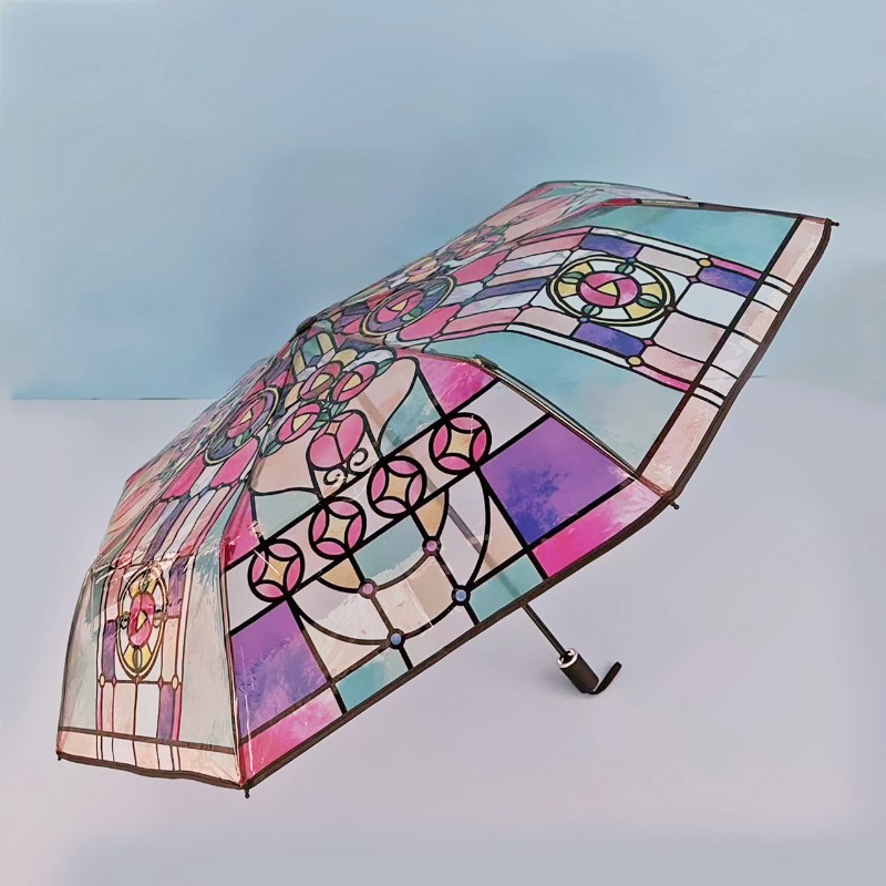 Parapluie Transparent peint à la main, vitrail imprimé, longue poignée, romantique, unisexe pour la Protection solaire contre la pluie, Parasol coupe-vent: Default Title