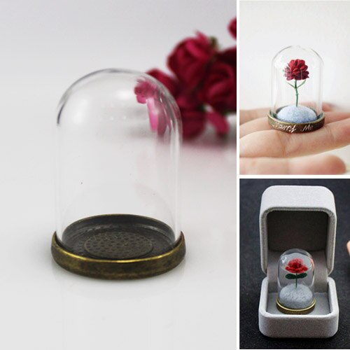 2 PCS Kleine Prinz Rose Glas Dome Mit Anhänger Basis & Top Metall Kappe Glas Fläschchen Halskette anhänger Diy Schmuck finden