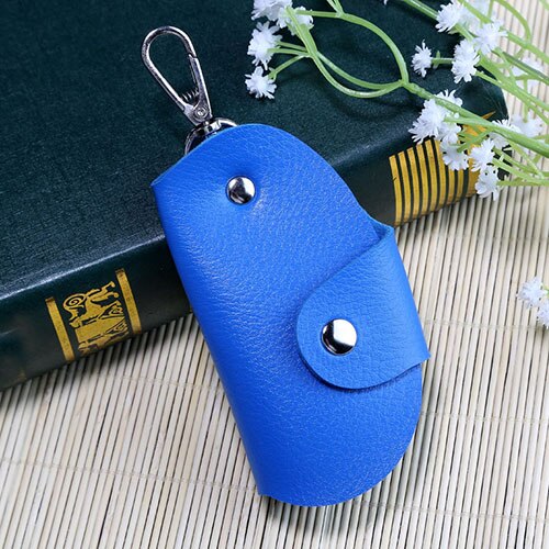 Etya nøgle etui holder herre pung pu læder unisex nøgleorganisator taske nøgler husholderske business tegnebøger nøgle taske: Blå