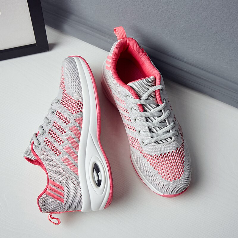 4 CM High Heel Sport Shoes Women Breathable Mesh Sneakers Air Cushion Soft Sole Gym Shoes Lace Up Outdoor Running Shoes Jogging