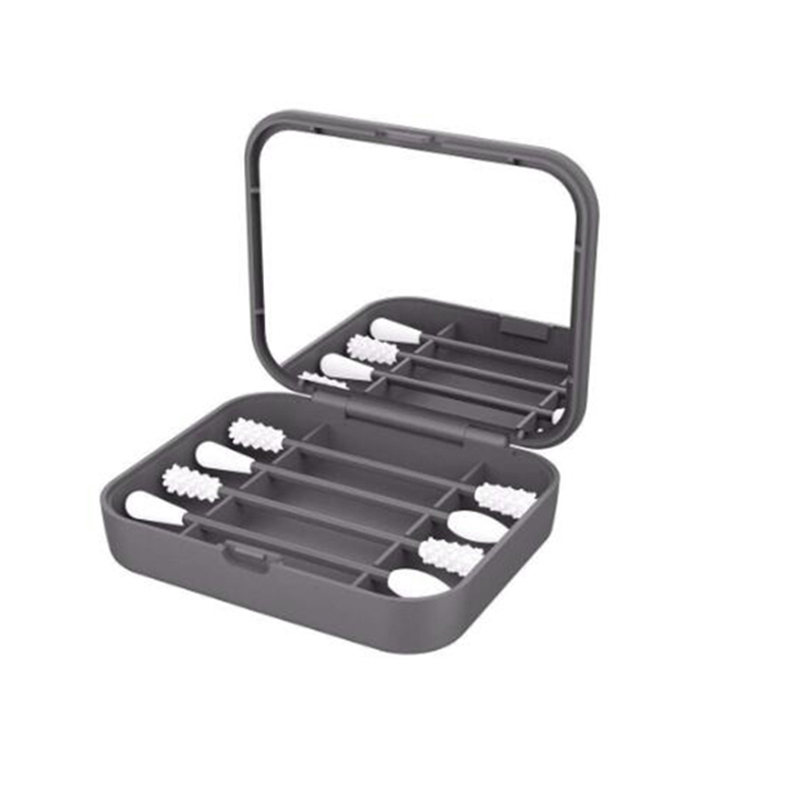 Newest 4Pcs/box Reusable Cotton Swab Ear Cleaning Cosmetic Silicone Buds Swabs Stick Double-headed Recycling For Cleaning Makeup: Grey