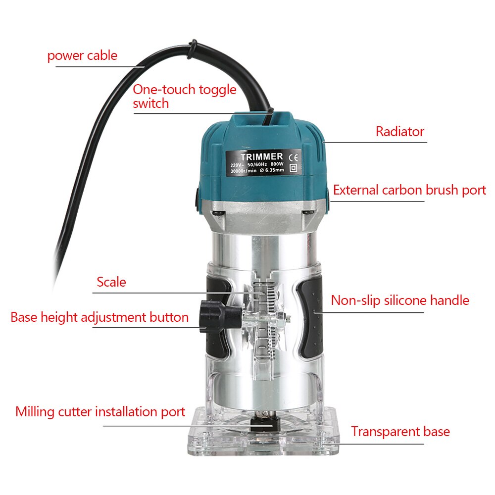 EU UK US AU Plug 800W Woodworking Electric Trimmer Wood Milling Engraving Slotting Trimming Machine Carving Machine Router Wood