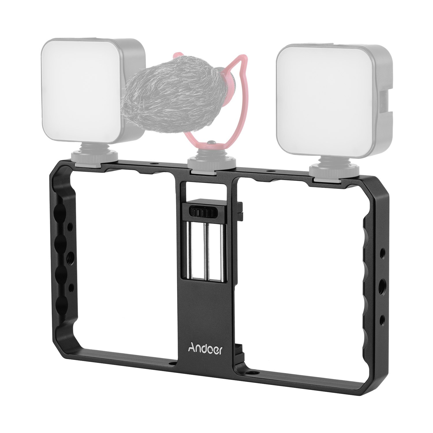 Andoer Smartphone Vídeo Rig Gaiola Vlog Aderência com Grampo de Telefone Triplo Sapata Fria 1/4 3/8 Rosca para o Vlog para iPhone samsung xiaomi