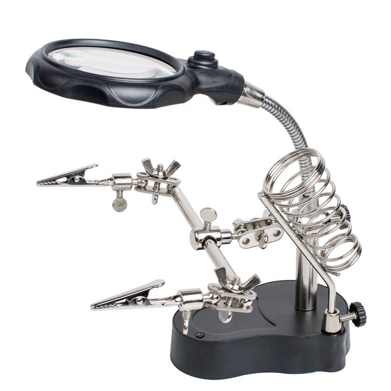 Soldering Iron Station Stand Welding Magnifying Glass Clip Clamp 3 Hand Helping Desktop Magnifier Soldering Repair Tool: Default Title