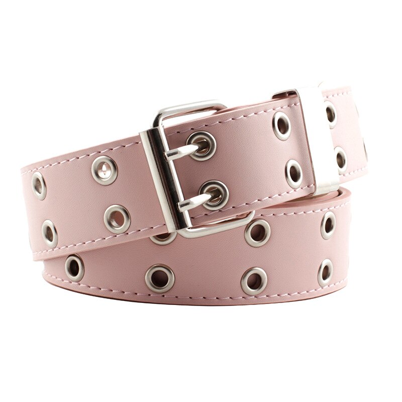 Punk stil kæde talje bælte til jeans kjole pu læder kvindelige damer rock stil luksus mærke rem bælter: 3.3cm pink uden kæde
