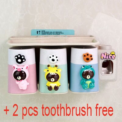 Boxi Automatic Toothpaste Squeezer Toothbrush Cup Dispenser Dust-Proof Toothbrush Holder Cartoon Cup Bathroom Accessories: 0301