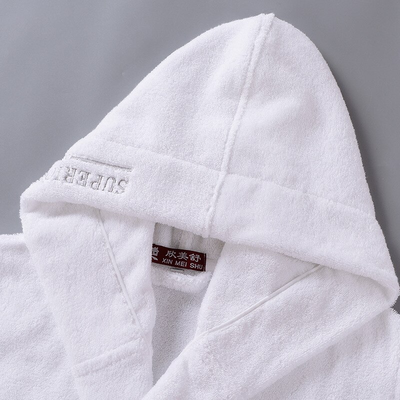 Bata gruesa de algodón con bordado para hombre y mujer, albornoz de algodón con capucha, suave ventilación, ropa de hogar informal