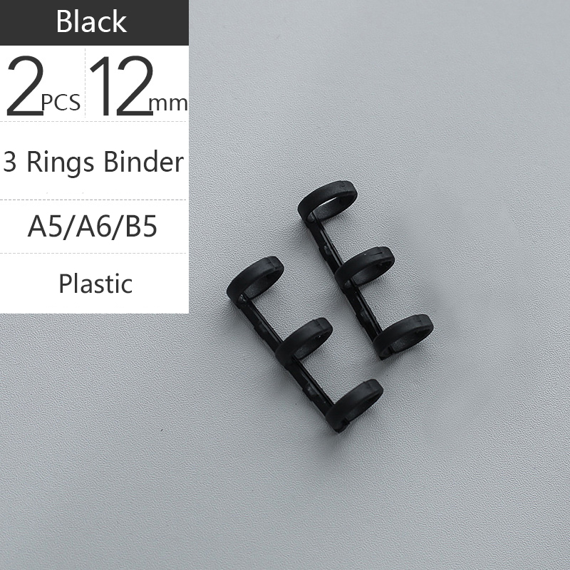 Colorful Plastic Loose-leaf Hinged Rings Binder Metal Notebook Ring DIY Books Binding Clamp Binder Desk Calendar Circle: Plastic Black x2