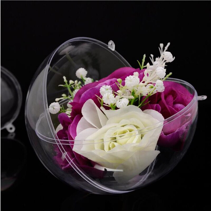 50pcs/pack Diameter=8cm High Transparent Plastic Hollow Ball Christmas Ball Ornament Candy Box Immortal Flower Hanging Globe