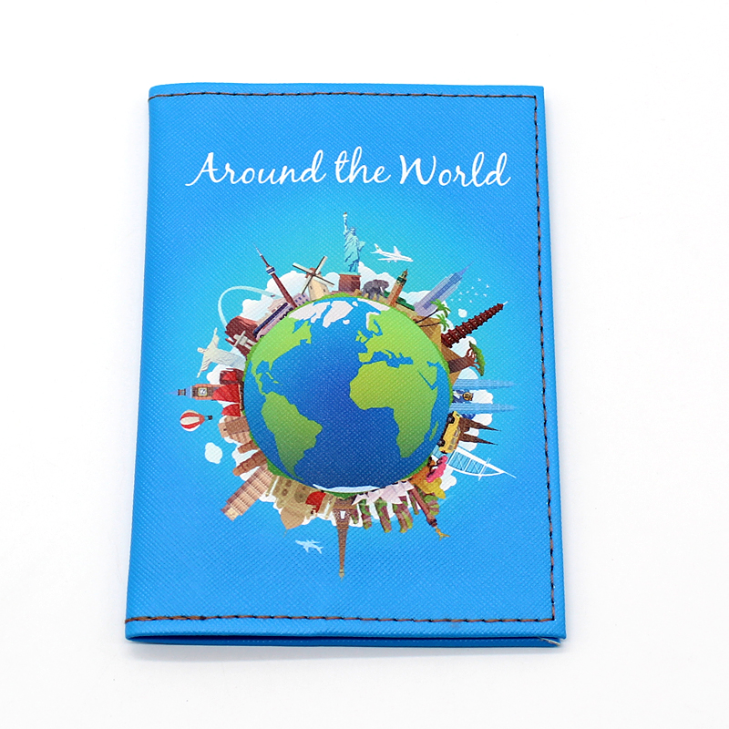 Travel Around The World Series Leather Passport Cover Men Women Travel Passport Holder Case Wallet ID Bank Card Holders: D