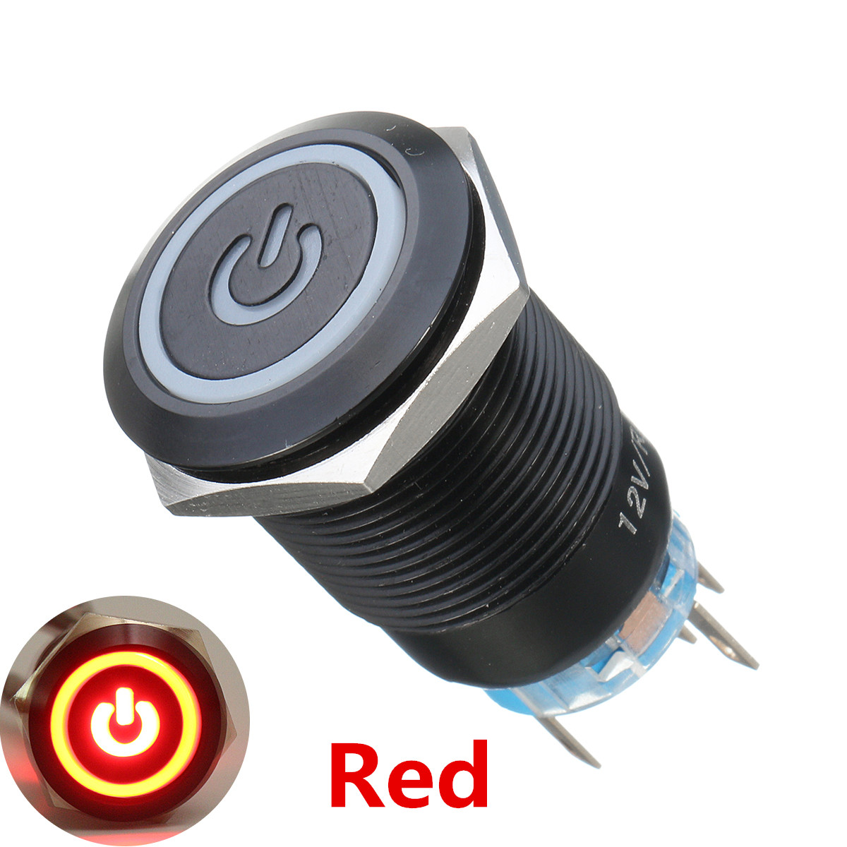 12 V 5Pin 19mm LED Metal Start Drukknop Schakelaars Kortstondige Latching Schakelaar Waterdicht: Rood