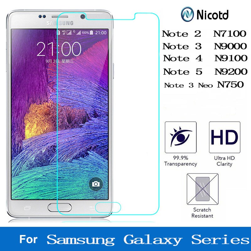 Nicotd 9 H Clear Gehard Glas Voor Samsung Galaxy Note 2 3 4 5 neo Voor Galaxy N7100 N9000 N9100 n750 N9200 Screen Protector Film