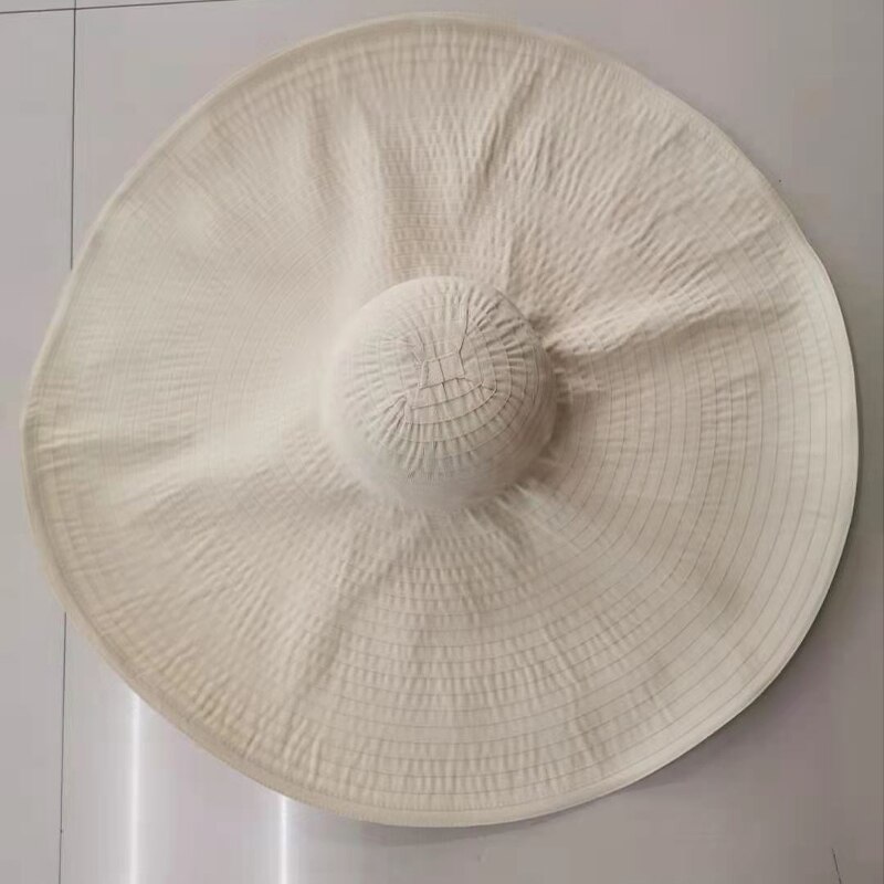 Chapeau en tissu à Large bord de 70CM pour femmes, surdimensionné et pliable, idéal pour la plage ou les voyages, à la: beige
