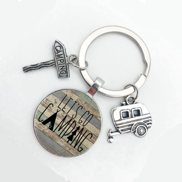 Cute Camper Wagon Keychain, I Love Camping Keychain, Trailer Signpost Keychain, Vacation Travel Memorial: 9